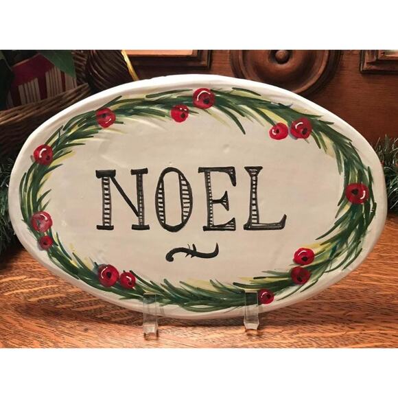NOEL Sign or Ceramic Plaque trimmed in Evergreen & Berry Design - Picture 5 of 11